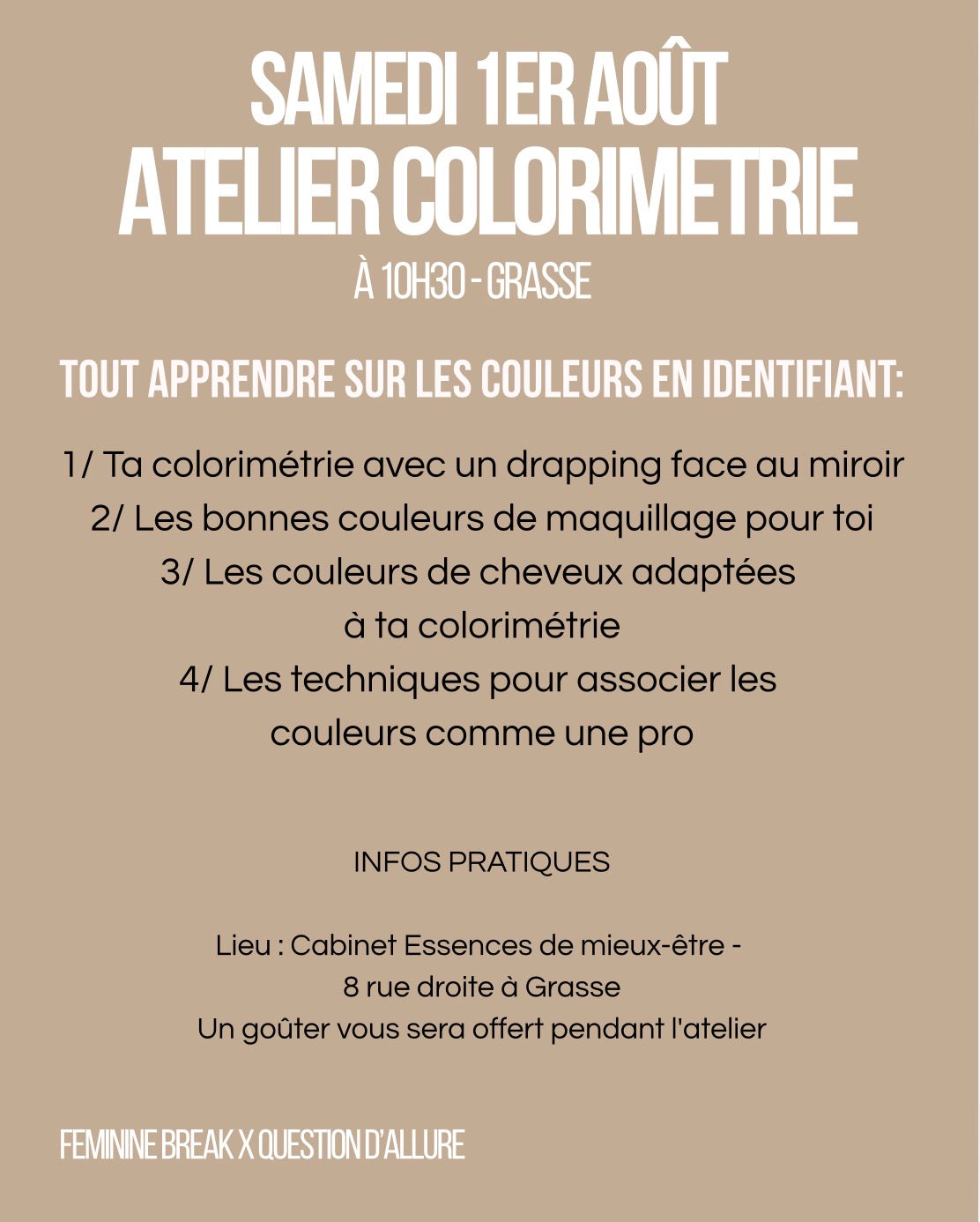 Atelier Colorimetrie - Samedi 1er août- 10h30 (4€ d’accompte + 45€)