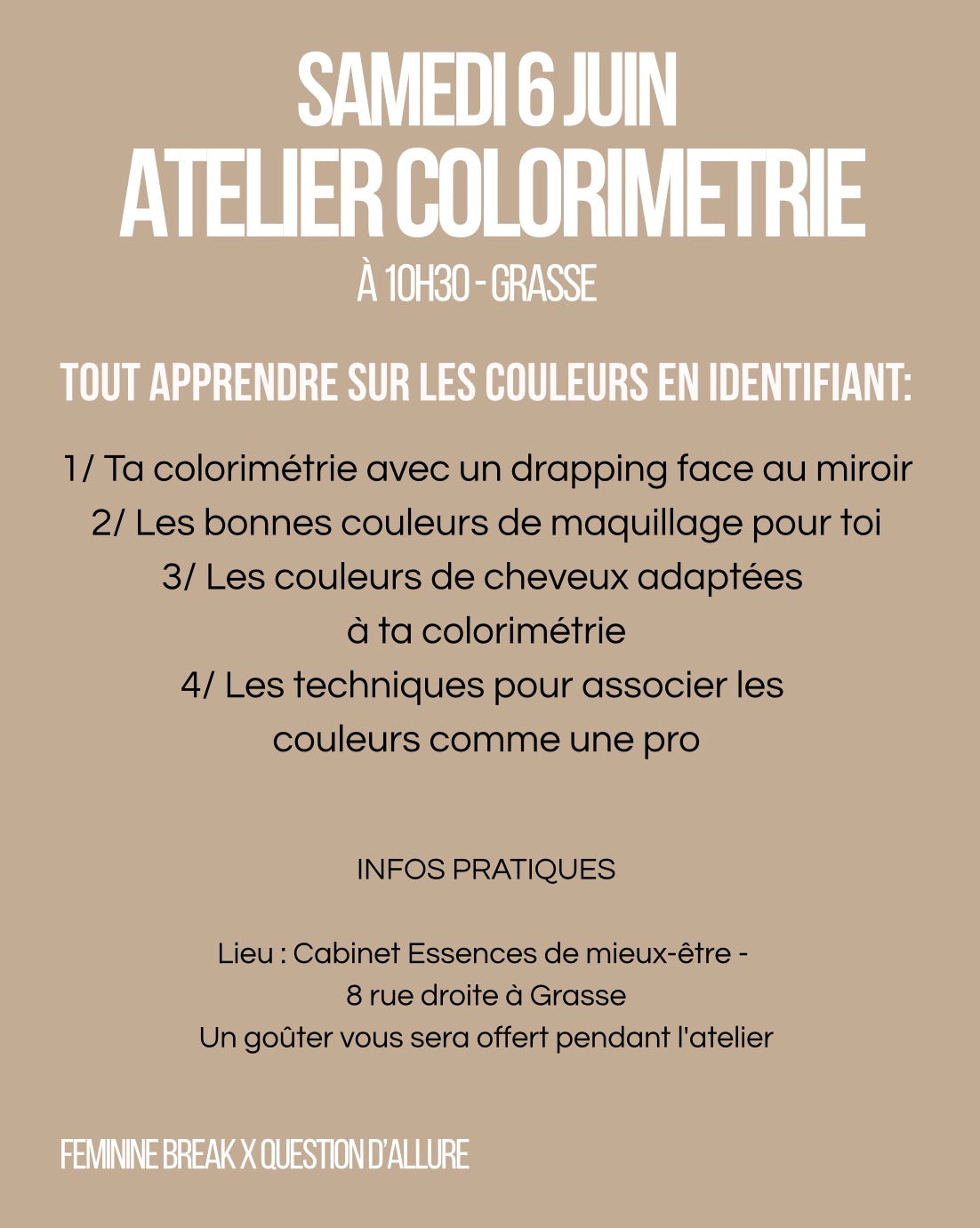 Atelier Colorimetrie - Samedi 6juin - 10h30 (4€ d’accompte + 45€)